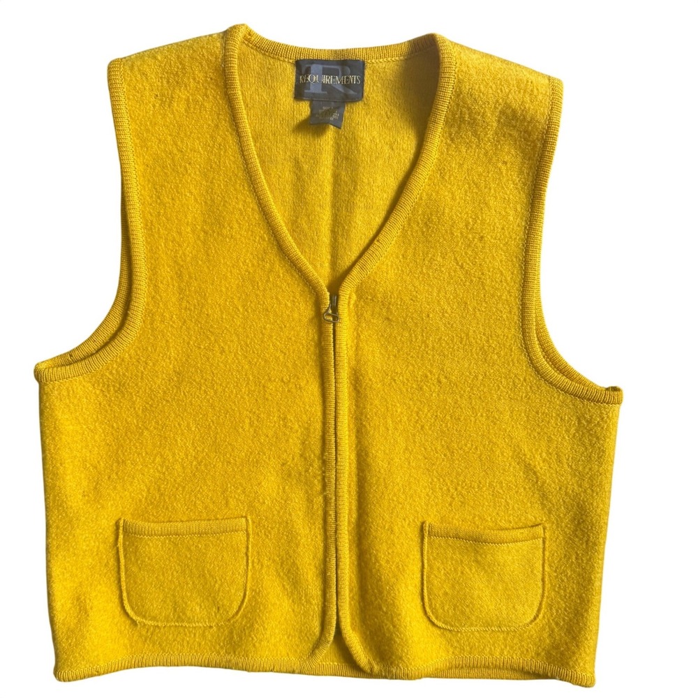Requirements Vintage Mustard Yellow Boiled Wool Zip Up Vest Women Large Pockets